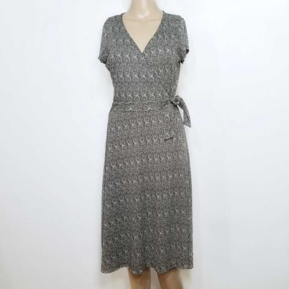New York & Co. Brown Tribal Diamond Wrap Dress Sm